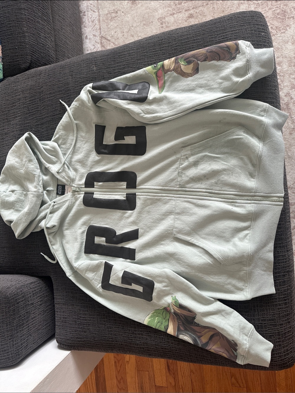 Star Wars Light Mint Green Grogu Zip Hoodie with Black Graphics
